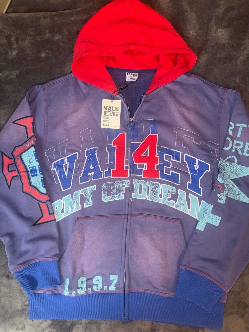 Vale Forever Valley Dreams Mardi Gras Zip Up Hoodie Purple Red Size Lg
